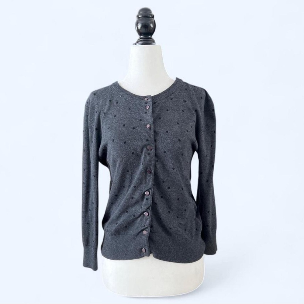 Cable & Gauge Womens Grey Polka Dot Whimsy Twee Button Up Cardigan Medium